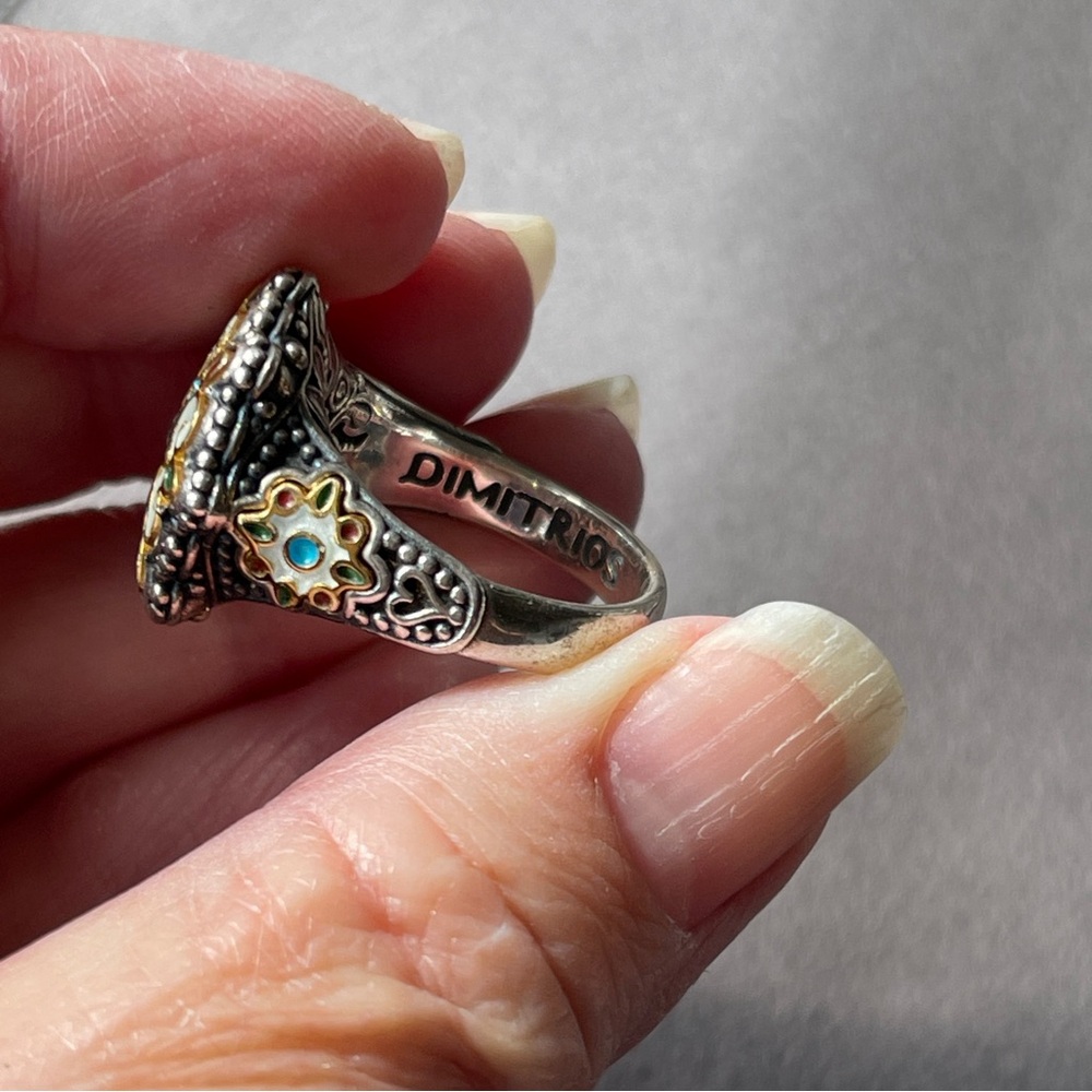 Dimitrious Designer Sterling Silver Enamel Elaborate Greek Designer Ring Size 8 - Picture 8 of 11